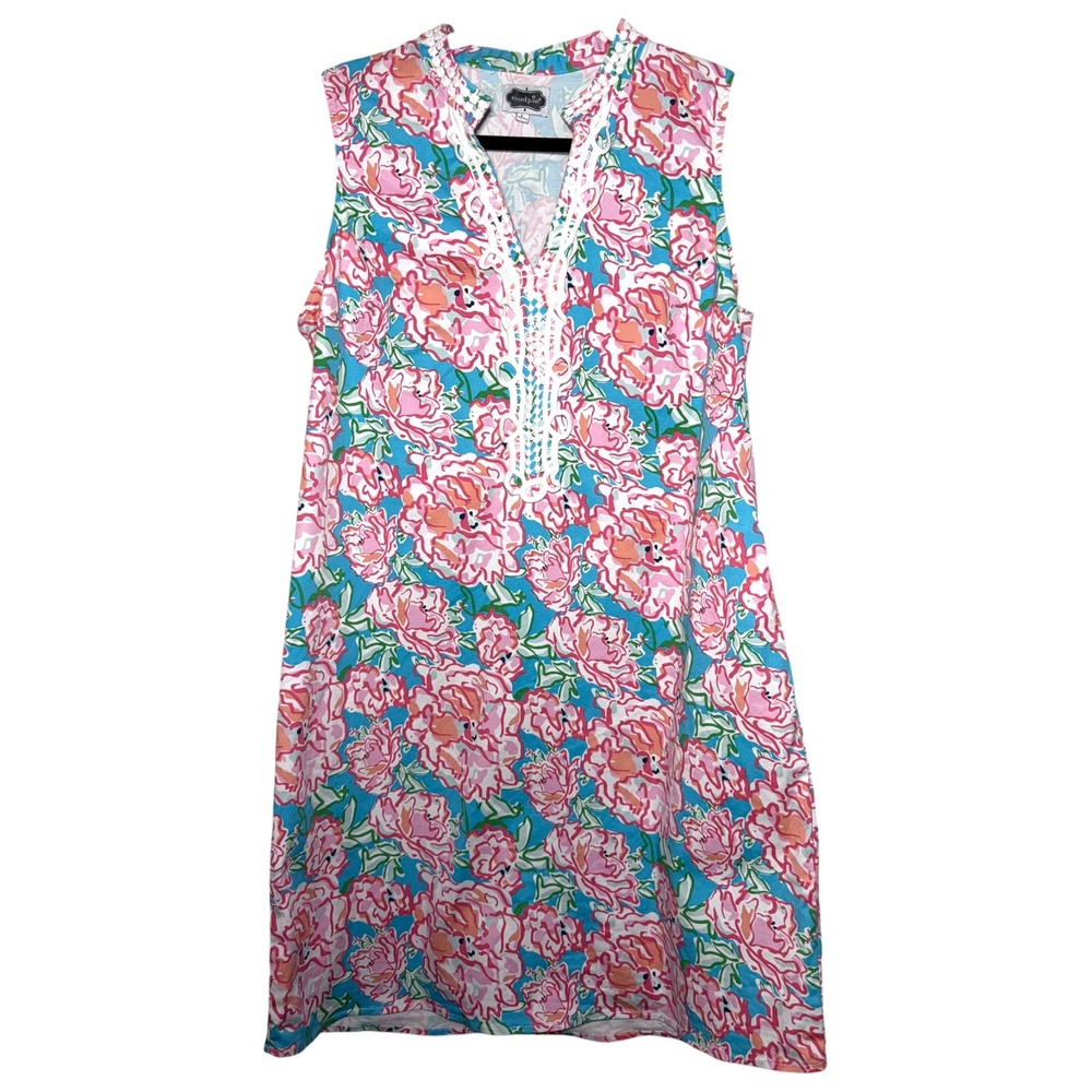 Mud Pie Large Floral Shift Dress Pink Blue Sleeveless Resort Preppy